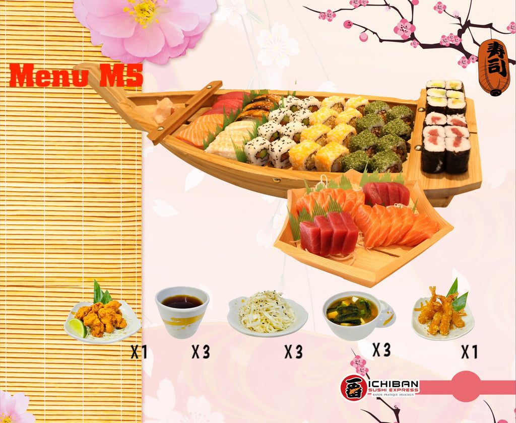 MENU M5 CLASSIQUE POUR 3 PERSONNES (68 PIÈCES + 14 FRITURES) ICHIBAN SUSHI EXPRESS